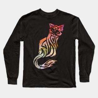 Ornate Abstract Cat Colorful Illustration Long Sleeve T-Shirt